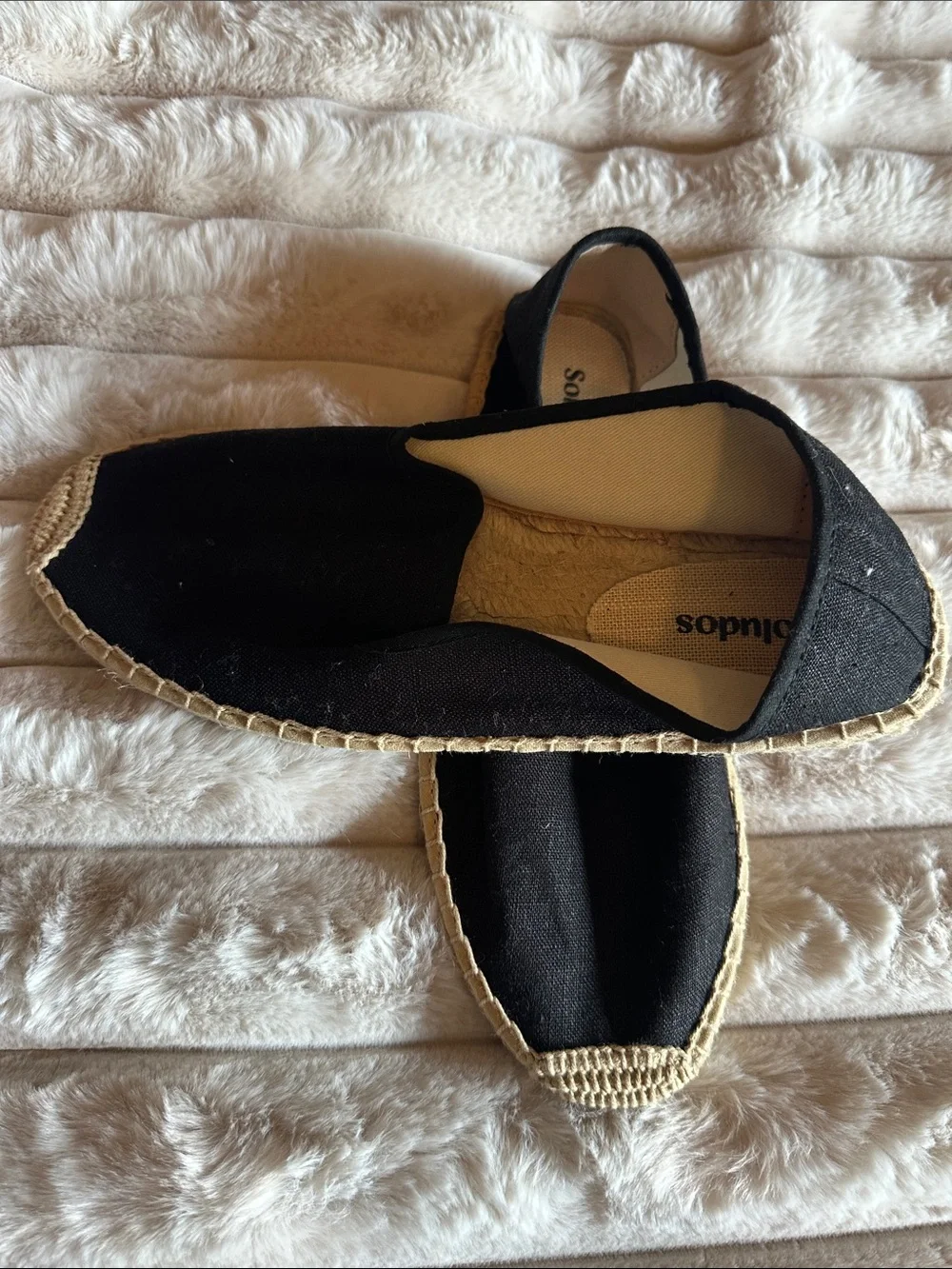 Soludos Black Canvas Slip-On Espadrilles with Natural Jute Trim